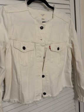 Levi's Off-White Frayed Hem Denim Jacket